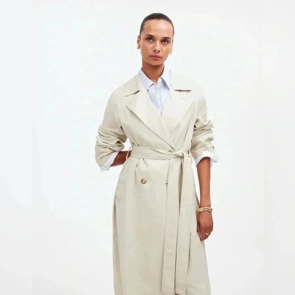 Madewell Belted Trench Coat in Drapey Twill in Muted Stone Size L NWT - Picture 2 of 13